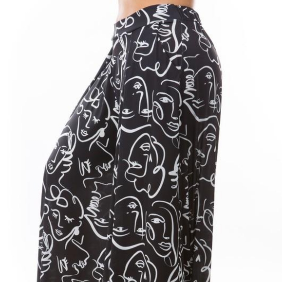 Black Palazzo Pants with Face Print Plus Size - Picture 4 of 5